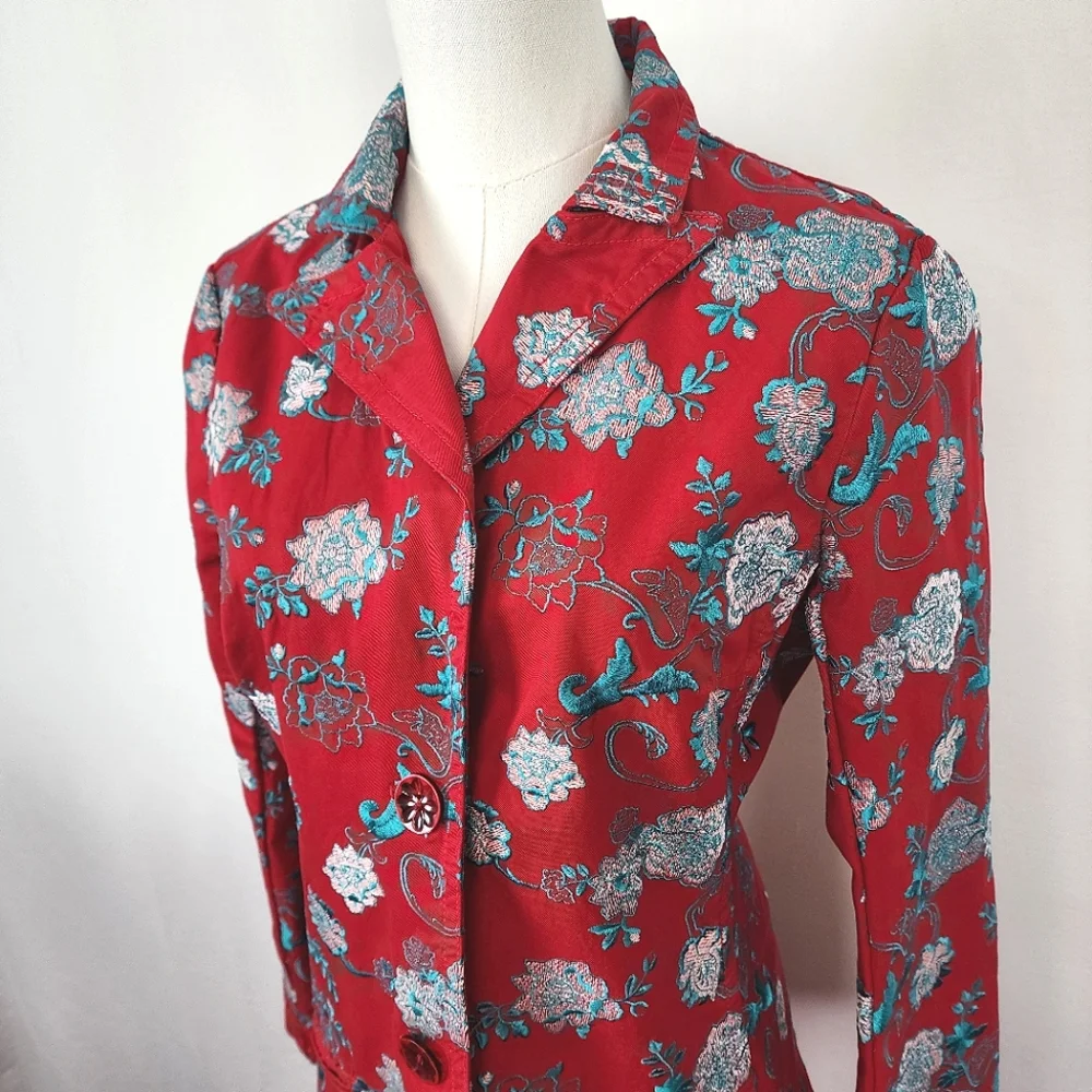 Johnny Was Floral Embroidered Coat Red Medium Like New *RARE FIND* - Picture 4 of 16